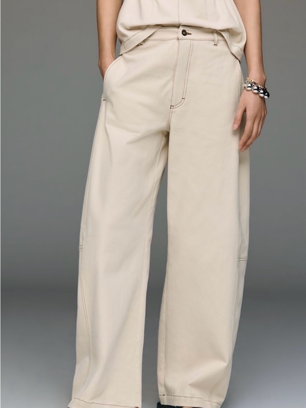 Maeve Cream Wide-Leg High-Rise Pants
